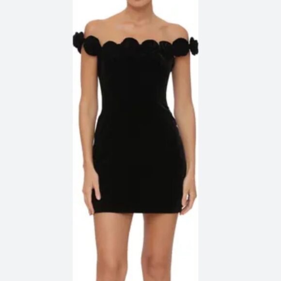 NWT Avec Les Filles Black Velvet Rosette Mini Cocktail Dress - size 12 - Picture 1 of 3